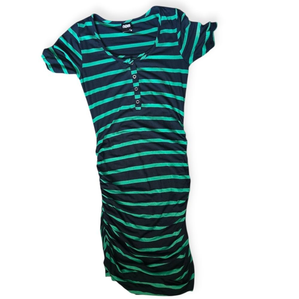 Nom Green and Black Striped Maternity Dress - XS